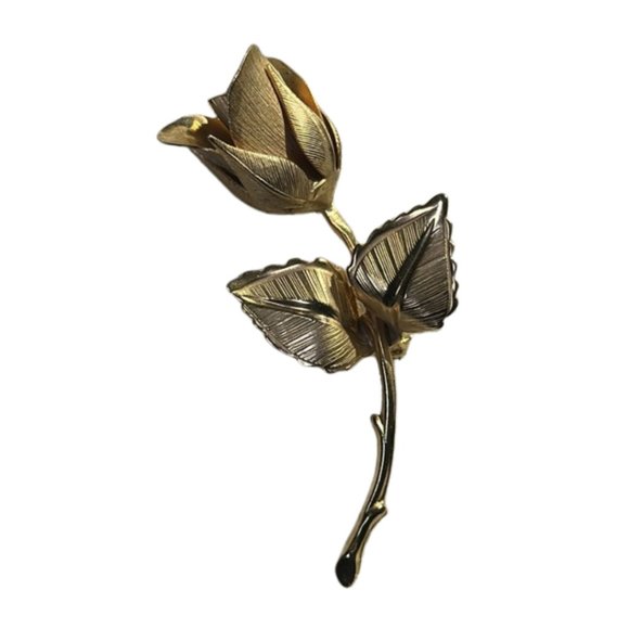 Giovanni Rose Long Stem Rose Gold Tone Brooch Pin Signed Vintage - Picture 1 of 5